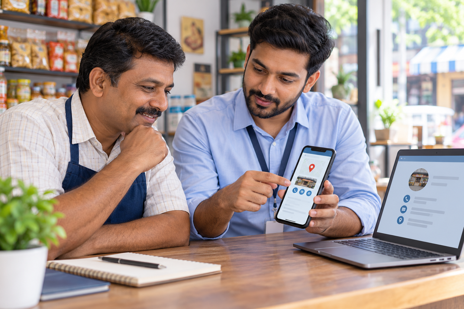 Illustrative example: google and whatsapp business profiles being set up
