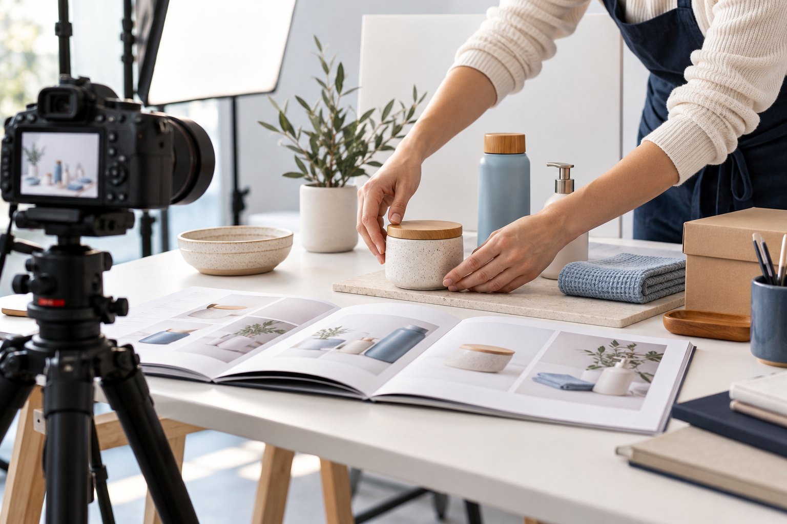 Illustrative example: catalogue and product presentation materials being prepared